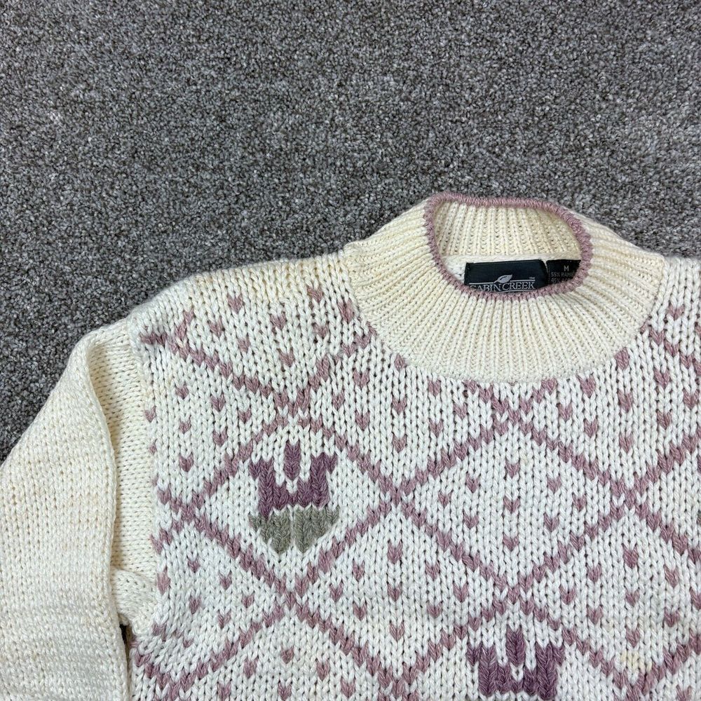 Vintage Cabin Creek Sweater Womens Medium Geometric Checkerboard Shoulder Pads - Picture 2 of 7